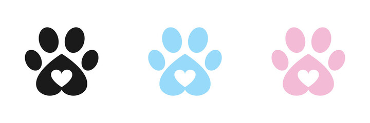 Animal paw icons set. Flat design. Vector illustration.