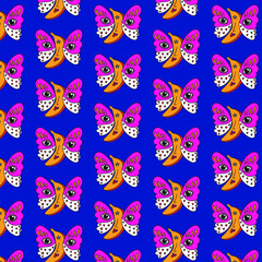 Pattern butterfly banana weird funny cartoon fun character yellow blue pink dark background