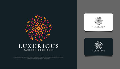 Fototapeta premium Luxurious Nature Floral Leaf Ornament Logo, Suitable for Spa, Beauty, Resort, or Cosmetic Product Brand Identity. Colorful Mandala Logo