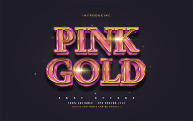 Luxury Pink and Gold Text Style with Realistic Embossed Effect. Editable Text Style Effects