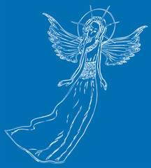 Fototapeta premium Contour drawing of fantasy flying angel girl