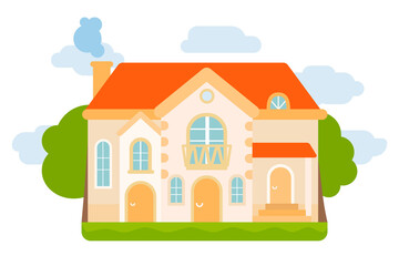 House in flat style. Cartoon building design. Modern country house.