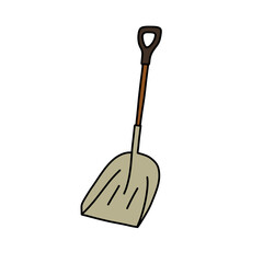 shovel doodle icon, vector color line illustration