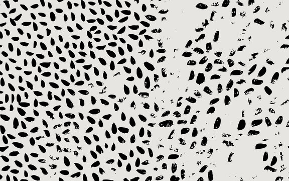 Randomly placed polka dots, hand drawn spots seamless vector pattern. Scattered big and small circles, points in various sizes. Background. Decorative black and white design tiles.