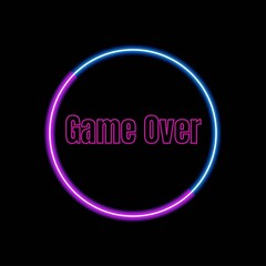 Vector Illustration word Game Over - Play Again in cyber noise glitch design. For games, banners, web pages. Three color half-shifted letters effect