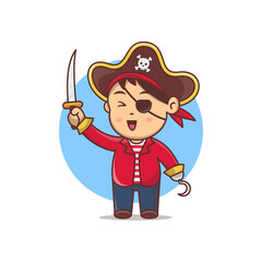 Cute Cartoon Pirate holding sword vector illustration. little kid halloween costume