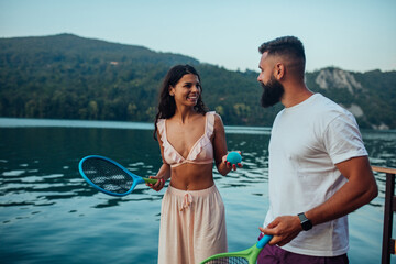 Making romantic connections near lake