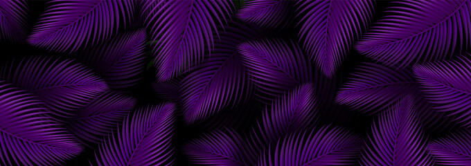 Summer tropical neon violet design background, Tropic palm leaves. illustration Wallpaper Vector.