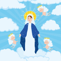 Mary with angels around - obrazy, fototapety, plakaty