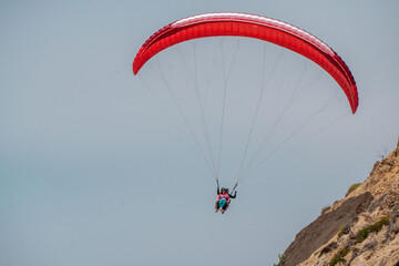 Paraglider by ocean cliffs