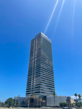 Barcelona, Spain. June 24. 2021. Modern building with the offices of the Mapfre insurance group. 