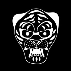 Vector image of an traditional Japanese theatrical tiger mask on black background