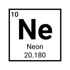 Neon element periodic table atomic symbol. Neon chemistry atom science sign - obrazy, fototapety, plakaty