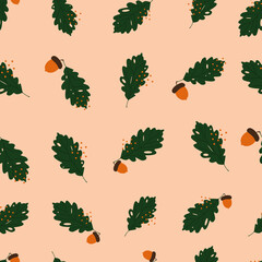 seamless pattern with acorns and oak leaves. vector. design for textiles