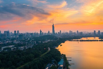 Skyline of Nanjing City at Sunset in Summer