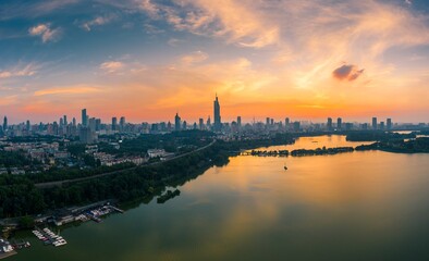 Fototapeta premium Skyline of Nanjing City at Sunset in Summer