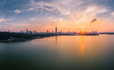 Fototapeta na wymiar Skyline of Nanjing City at Sunset in Summer