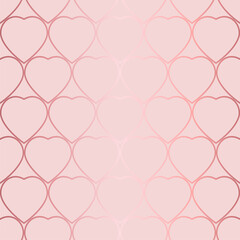 Fototapeta premium Vector illustration with cute rose gold print Shiny metallic seamless pattern in heart shape on pink backdrop