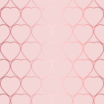 Vector illustration with cute rose gold print Shiny metallic seamless pattern in heart shape on pink backdrop