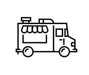 Food truck logo line icon. Vector foodtruck kitchen street van design icon © kolonko