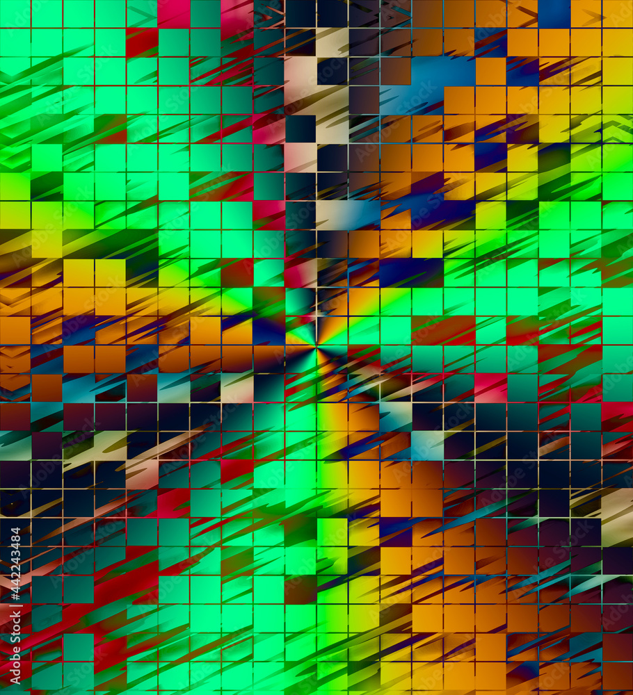 Poster stormy streaks and square blocks abstract background in multicolor