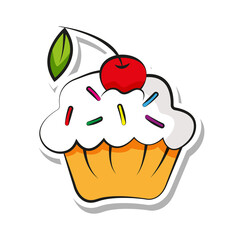 sticker colorful muffin with cream and cherry