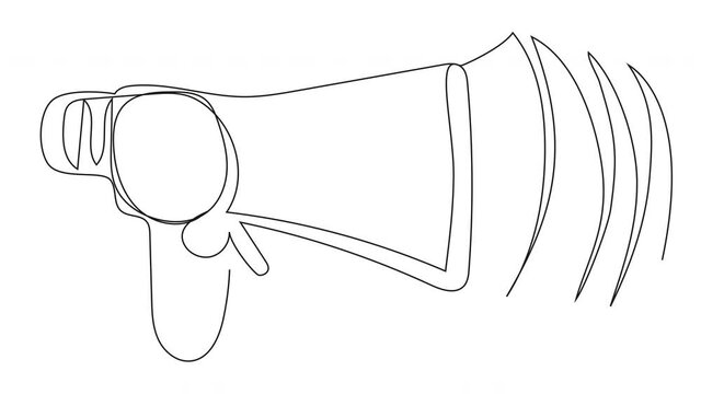 4K animation selfie drawing megaphone sound waves. The psychology of managing people and crowds. Stock video about slogans, trends, requirements, laws, politics. One line loudspeaker for whiteboard.