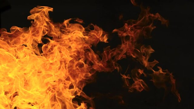 Flammable Fire Burning in Black Background, Inferno or Flame, Hot or Dangerous Image, Nobody