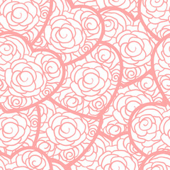 Pink hearts with roses doodle filling seamless pattern