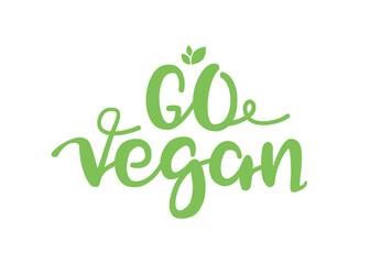 Fototapeta premium Go vegan friendly symbol typography eco vector logo. Vegan badge lettering vegetarian icon