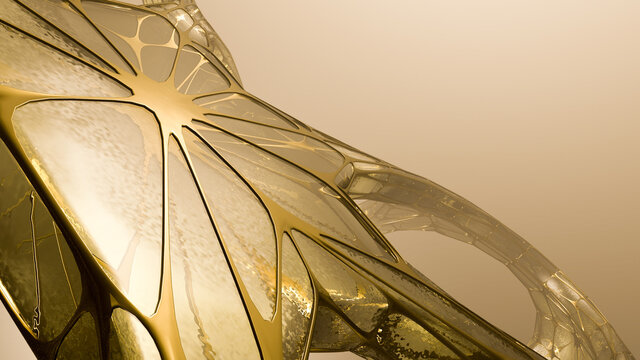 3D render of a glass gold design on a gold background