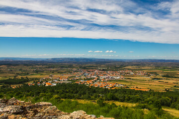 Fototapeta na wymiar Landscape view of the portuguese village of Figueira de Castelo Rodrigo, from the top of the castle