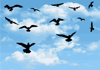 Naklejka premium Flying birds silhouettes, concept illustration