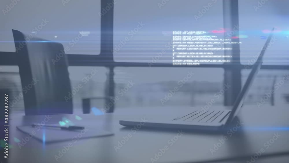 Aufkleber animation of data processing over laptop on desk