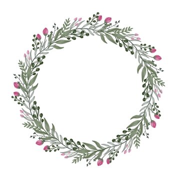 circle frame with plant and flower border for greeting and wedding card