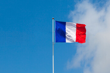 France flag. French flag is isolated in blue sky - 442248672