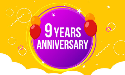 9 anniversary hapy birthday first invitation celebration party card event. 9th anniversary template balloons