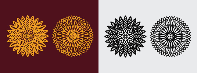 mandala sun flower theme art pattern vector template design for paper cutting, greeting card, sublimation printing and more