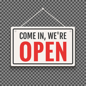 Open sign business vector shop icon. We are open door welcome board