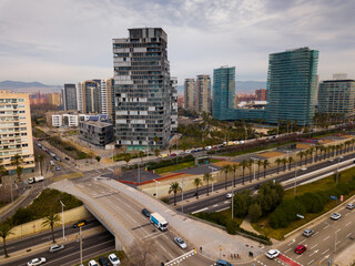 Fototapeta na wymiar Panoramic view of modern areas in coastal zone of Barcelona