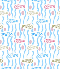 Beautiful fish seamless pattern, design for any purposes. Hand-drawn vector illustration.