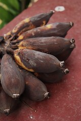 Close up of bunch rotten old black bananas fruit