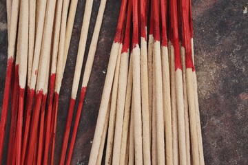 Brown indian incense aroma relaxation sticks  background or texture