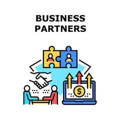 Obraz na płótnie Canvas Business Partner Vector Icon Concept. Discussing And Communication Businessman With Business Partner About Collaboration For Increase Profit. Partnership And Cooperation Color Illustration