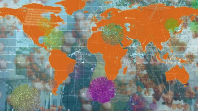 Animation of covid 19 cells over world map