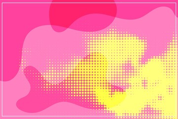 abstract liquid pink with yellow halftone random background dotted pattern, dot, circles. Vector modern art texture for posters, business cards, cover, labels mock-up, stickers layout