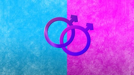 Animation of two linked male gender symbols on blue and pink background - Powered by Adobe