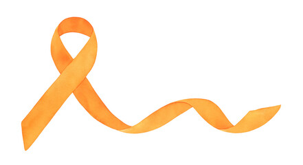 Water color illustration of wavy Orange Ribbon. One single object. Hand drawn watercolour drawing on white background, isolated clipart for design decoration, print, border, poster, divider, headline.
