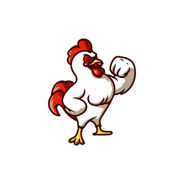 chicken strong power animal mascot muscle cock hen