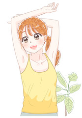 爽やかにストレッチする女性